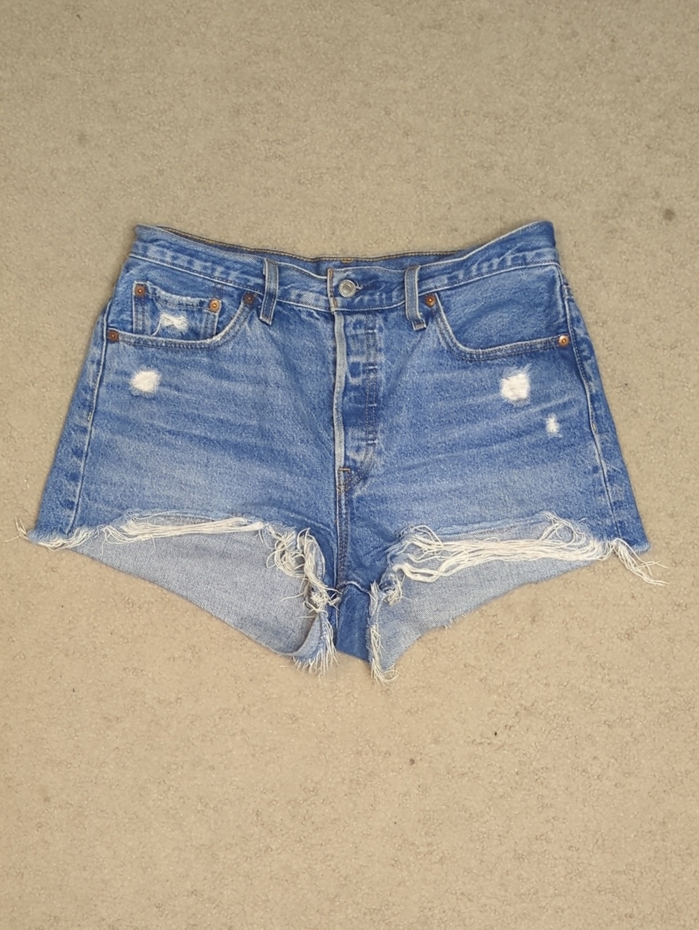 Levi's Distressed Light Blue High-Rise Jean Shorts